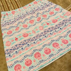 Talbots swim skirt, beach print, elastic waist, cotton/spandex blend, L